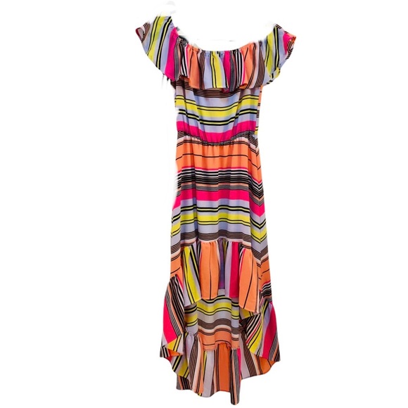 Bright Colorful On/Off Shoulder Party Dress with Ruffled Hem Sz. M - Picture 3 of 16